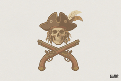 Pirate Skull PNG, Vintage Pistol Crossbones Digital Art, Product Image 1