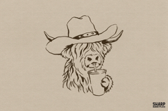 Highland Cow In Cowboy Hat With Drink, Highland Cow PNG, Product Image 1
