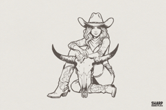 Cowgirl Bull Skull PNG, Western Cowgirl Digital Shirt Product Image 1