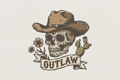Outlaw PNG Skull, Western Floral Cowboy Hat PNG, Cactus Product Image 1