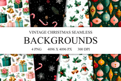 4 Vintage Christmas Seamless Patterns, Xmas Digital Paper Product Image 1