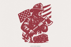 Firefighter PNG, American Flag Fireman Digital Download, Ax Product Image 1