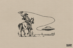 Vintage Cowboy Lassoing UFO Desert Scene, Western Png, Product Image 1