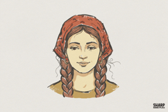 Boho Woman With Braids PNG, Hand Drawn Girl Portrait Art, Product Image 1