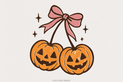 Double Pumpkin PNG, Halloween Clipart, Pink Bow Jack O Product Image 1