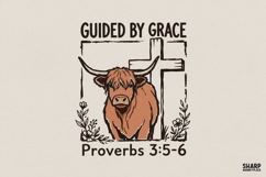Guided By Grace PNG, Christian Bible Verse Highland Cow Product Image 1