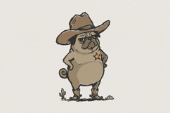 Sheriff Pug PNG, Cowboy Dog T-Shirt Design, Western Funny Product Image 1