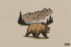 Grizzly Bear Mountain Scene, Bear PNG Wildlife Shirt Product Image 1