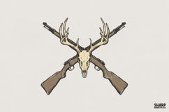 Deer Skull Antlers PNG, Crossed Rifle Hunting Design, Product Image 1