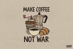 Make Coffee Not War Retro Cafe Graphic With Moka Pot And Product Image 2