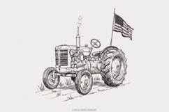 Vintage Tractor PNG, Patriotic Tractor, American Flag, Product Image 1