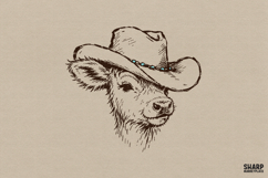 Baby Highland Cow In Cowboy Hat Sketch, Highland Cow PNG, Product Image 1
