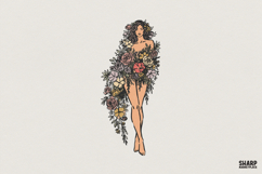 Floral PNG Design, Boho Botanical Flower Woman Art, Product Image 1