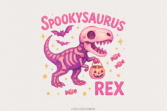 Spookysaurus Rex PNG Halloween Dinosaur Design, Cute Pink Product Image 1