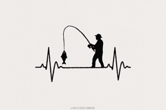 Fishing Heartbeat PNG, Fisherman Silhouette Digital Product Image 1