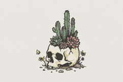 Desert Skull PNG, Succulent Cactus Clipart, Botanical Skull Product Image 1