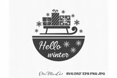 Hello winter SVG, Christmas Round Sign SVG, Door Hangers Product Image 2