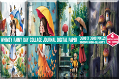 Whimsy Rainy Day Collage Journal Digital Paper Background Product Image 1