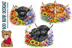 Floral Highland Cow Clipart Product Image 1