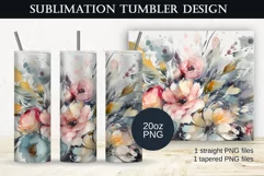 Watercolor Pink Flowers Tumbler Sublimation Design, PNG 20oz Product Image 1
