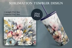 Watercolor Pink Flowers Tumbler Sublimation Design, PNG 20oz Product Image 2