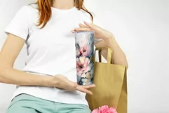 Watercolor Pink Flowers Tumbler Sublimation Design, PNG 20oz Product Image 3