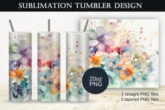 Watercolor Pink Flowers Tumbler Sublimation Design, PNG 20oz Product Image 1
