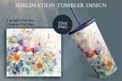 Watercolor Pink Flowers Tumbler Sublimation Design, PNG 20oz Product Image 2