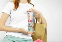 Watercolor Pink Flowers Tumbler Sublimation Design, PNG 20oz Product Image 3