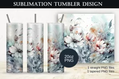 Watercolor Blue Flowers Tumbler Sublimation Design, PNG 20oz Product Image 2