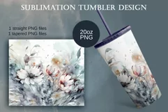 Watercolor Blue Flowers Tumbler Sublimation Design, PNG 20oz Product Image 1