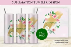 Summer Flowers Tumbler Sublimation 20oz|Gold, glitter Design Product Image 1