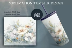 Watercolor Pastel Flowers Tumbler Sublimation Design PNG Product Image 2
