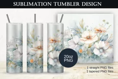 Watercolor Pastel Flowers Tumbler Sublimation Design PNG Product Image 1