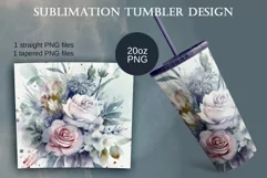 Watercolor Pink Roses Tumbler Sublimation Design, PNG 20oz Product Image 2