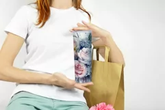 Watercolor Pink Roses Tumbler Sublimation Design, PNG 20oz Product Image 3