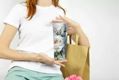 Watercolor White Roses Flowers Tumbler Sublimation Design Product Image 3