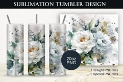 Watercolor White Roses Flowers Tumbler Sublimation Design Product Image 1