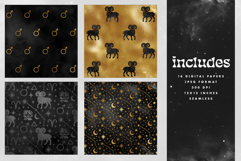 16 Black &amp; Gold Aries Zodiac Seamless Patterns Product Image 2