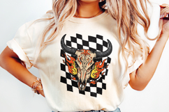 Retro Rodeo Western PNG, Checkered Print Bull, Western PNG Product Image 2