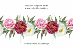 Watercolor Peony Seamless Border PNG clipart Product Image 2