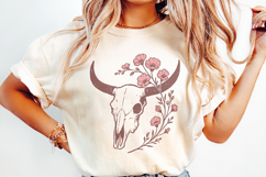 Boho Western Skull PNG, Floral Horns Tumbler PNG Digital Product Image 2