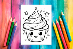 4 Kawaii Cupcake Coloring Pages, Printable Designs for Kids Product Image 2
