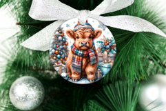 4 Vintage Christmas Bull Round Ornaments, Xmas Sublimation Product Image 2