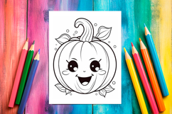 4 Kawaii Pumpkin Coloring Pages, Printable Designs for Kids Product Image 2