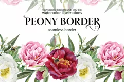 Watercolor Peony Seamless Border PNG clipart Product Image 1