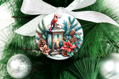 4 Lantern and Cardinal Round Ornaments, Xmas Sublimation PNG Product Image 2