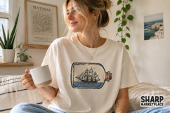 Ship In A Bottle Nautical Illustration, Trendy PNG Shirt Product Image 2