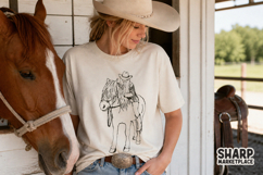 Horseback Cowgirl Minimal Line Drawing PNG, Western PNG, Product Image 2