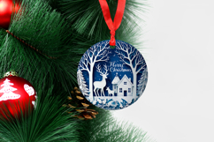 4 Christmas Paper Cut Round Ornaments, Xmas Sublimation PNG Product Image 2
